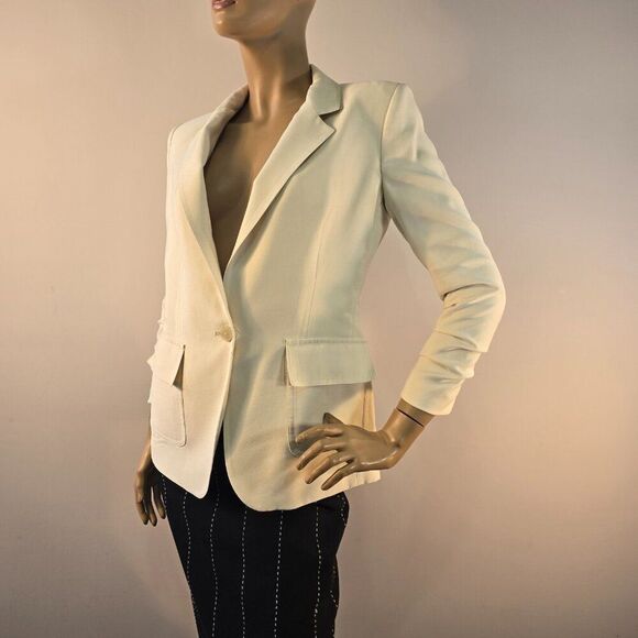 DKNY Donna Karan Rushed Sleeve One Button Blazer Size 2 Beige Color - Picture 6 of 10
